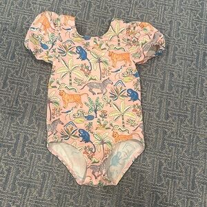 Mini Boden Pink Tropical Animal Puff-Sleeve One-Piece Swimsuit